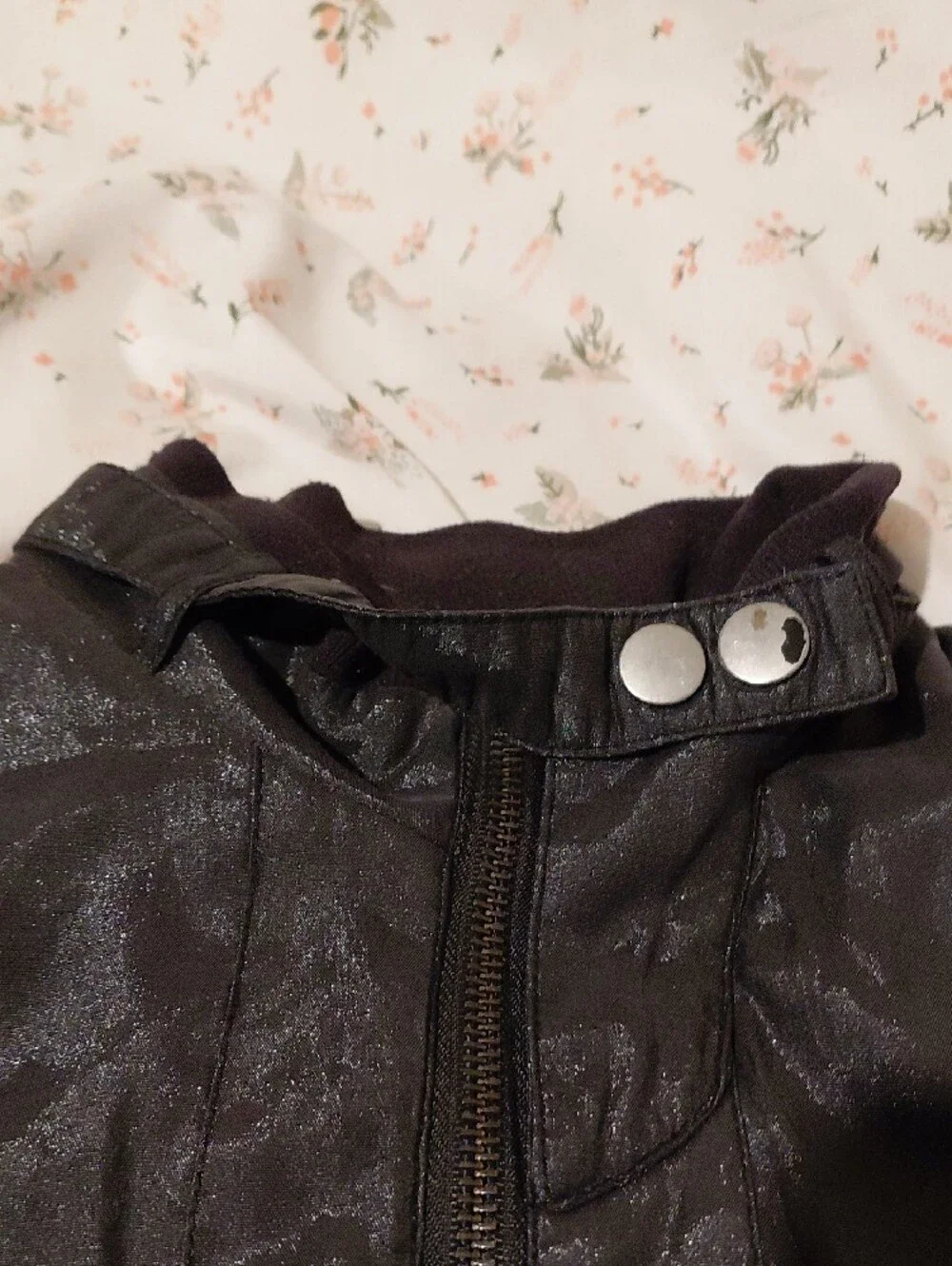 Large Iris Basic Black Shiny Bomber Jacket
